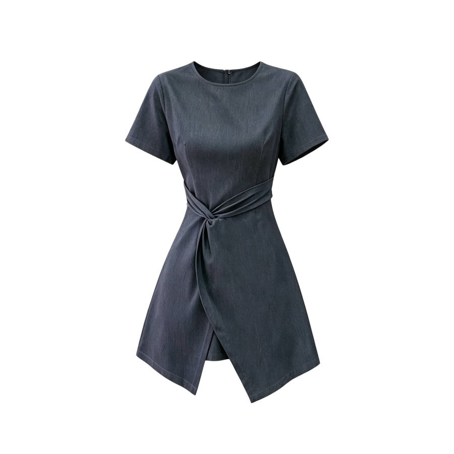 TUSHIFEI Short Sleeved Dresses Women's Dark Gray Crew Neck Moderate Short Skirt A Line Skirt