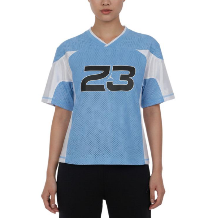Jordan Jordan T Shirts Women's Blue/White V Neck Moderate Straight Fit