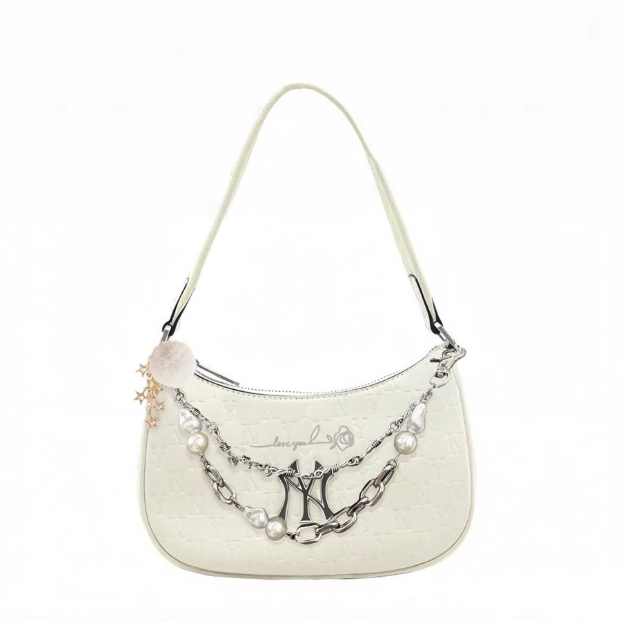 MLB MLB MONOGRAM Artificial Leather Private Collection Galaxy, Underarm Handbag Regular Women's Cream White