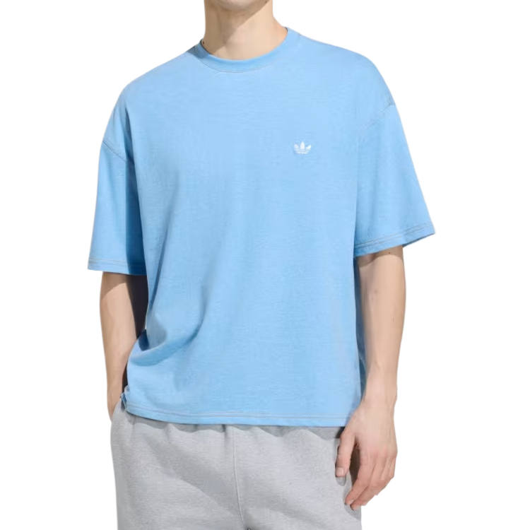 Adidas Originals Trefoil Essentials T Shirts Men's Light Blue Crew Neck Moderate