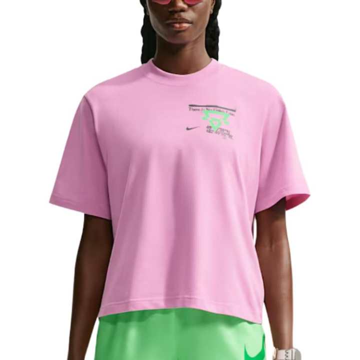 Nike Nike Running T Shirts Women's Pink Rising/Iridescent Green Crew Neck Moderate