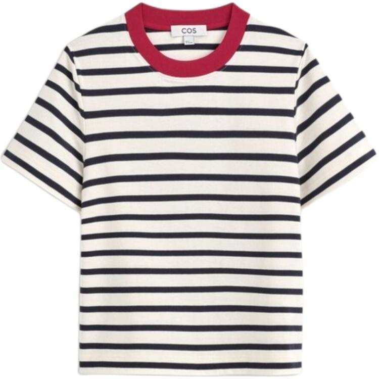 COS T Shirts Women's Red/Stripes Crew Neck Moderate Straight Fit