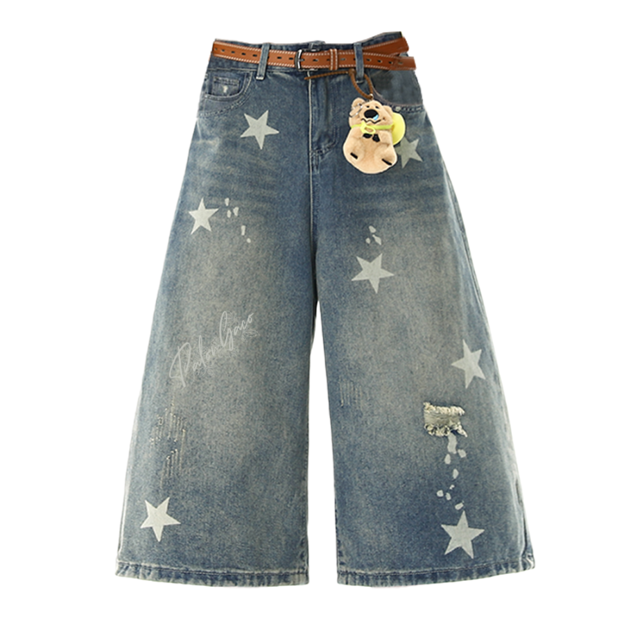PAL ONGACO Denim Shorts Unisex Blue Moderate Straight Fit Pants