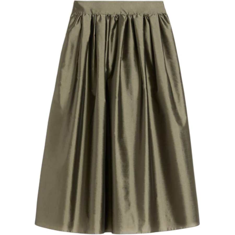 'S MAX MARA Casual Long Skirts Women's Sage Green Moderate Long Skirt Pleated Skirt