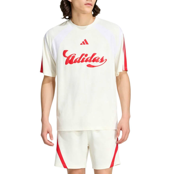 Adidas Adidas T Shirts Men's Ecru/White/Team Preppy Red Crew Neck Moderate