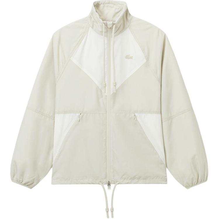 LACOSTE Jackets Women's Beige Gray/Ivory White Stand Collar Moderate Straight Fit
