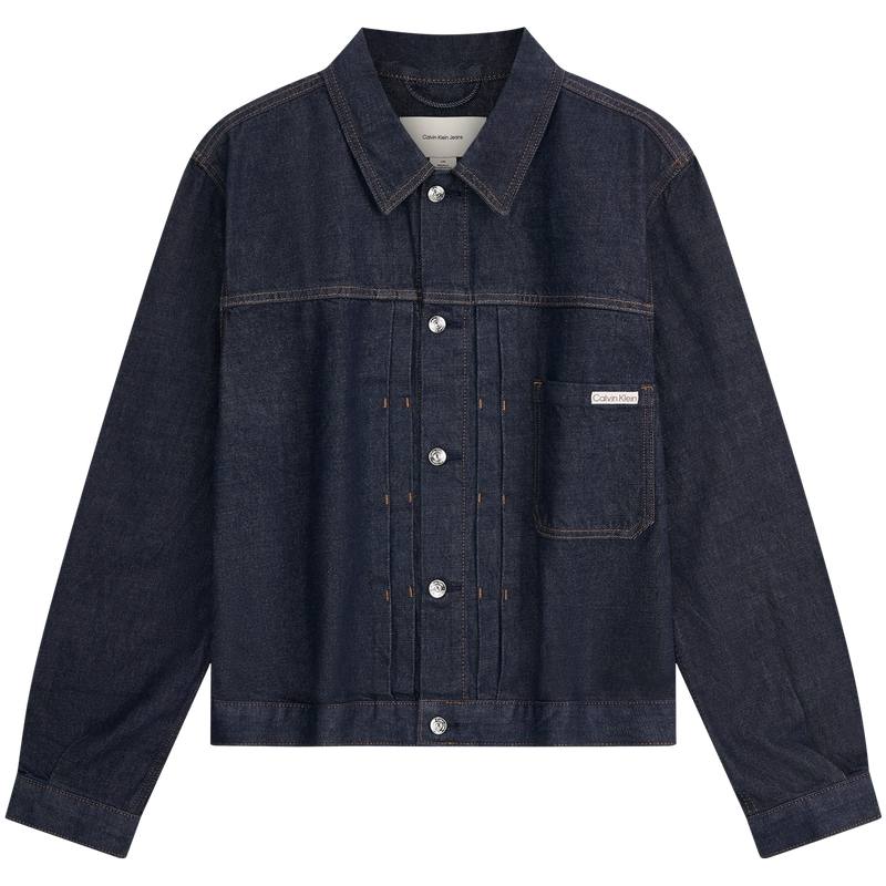 Calvin Klein Denim Jackets Men's 46E Denim Dark Blue Lapel Moderate