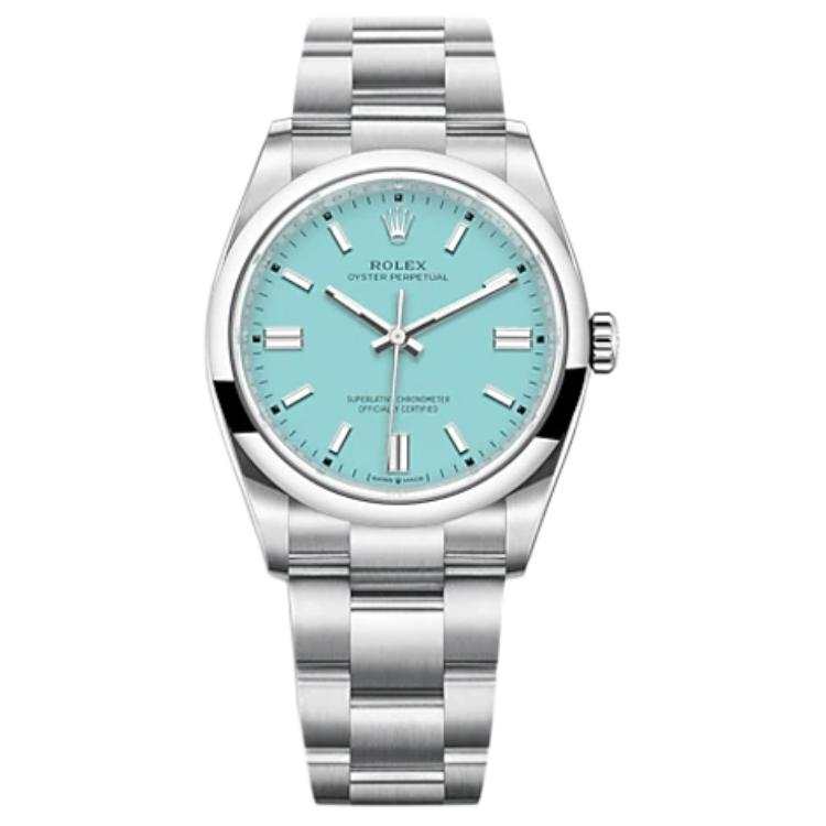 ROLEX Smooth Bezel, Oyster Perpetual Type Blue/Tiffany Blue Automatic Mechanical Movement 100m Waterproof Women's Watch