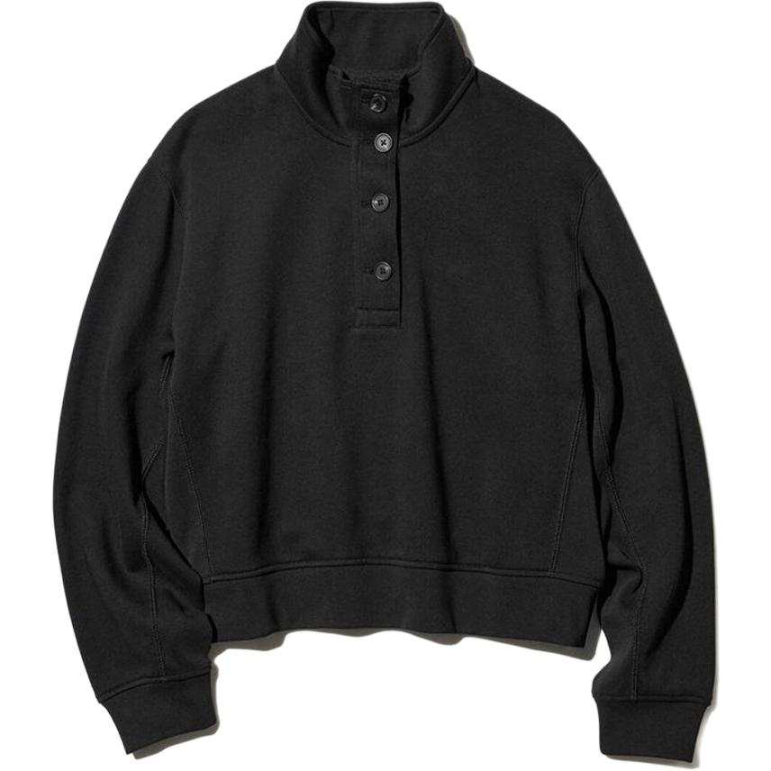UNIQLO Sweatshirts Women's 09 Black Stand Collar Moderate Straight Fit