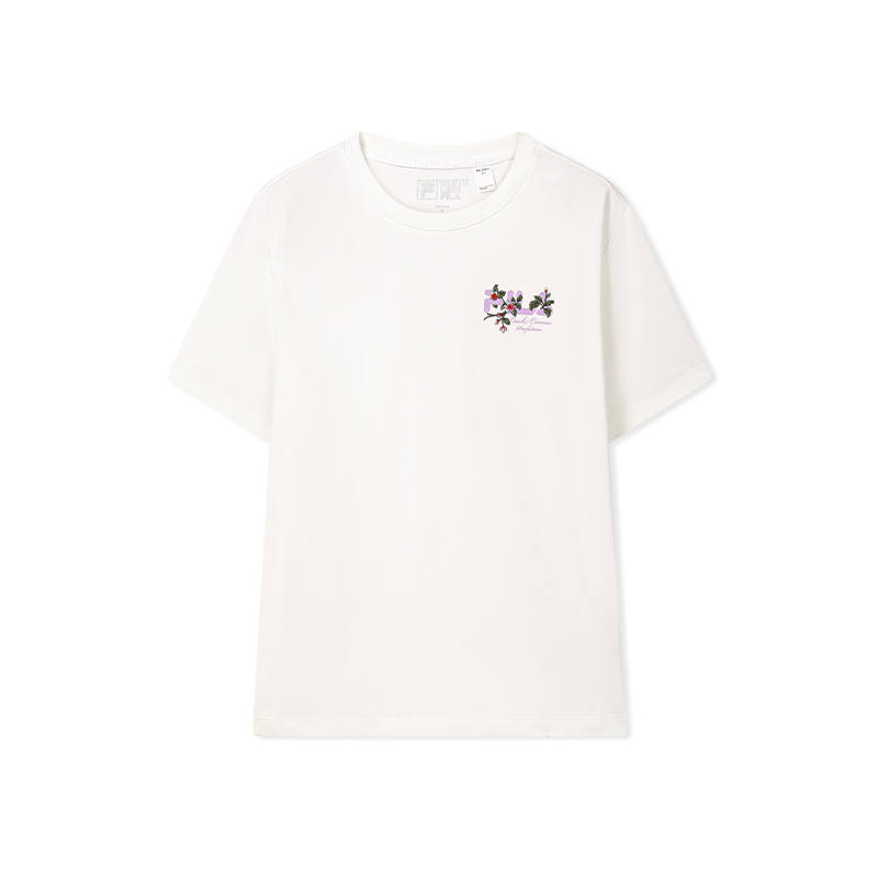 FILA Heritage T Shirts Women's Light Beige White Crew Neck Moderate Straight Fit