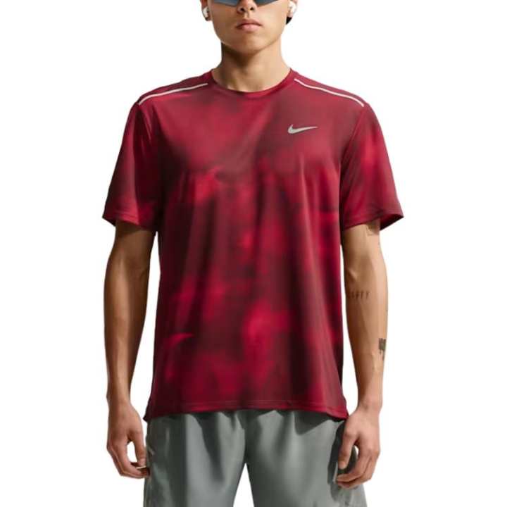 Nike Nike MILER Running T Shirts Men's Light Red Crew Neck Moderate