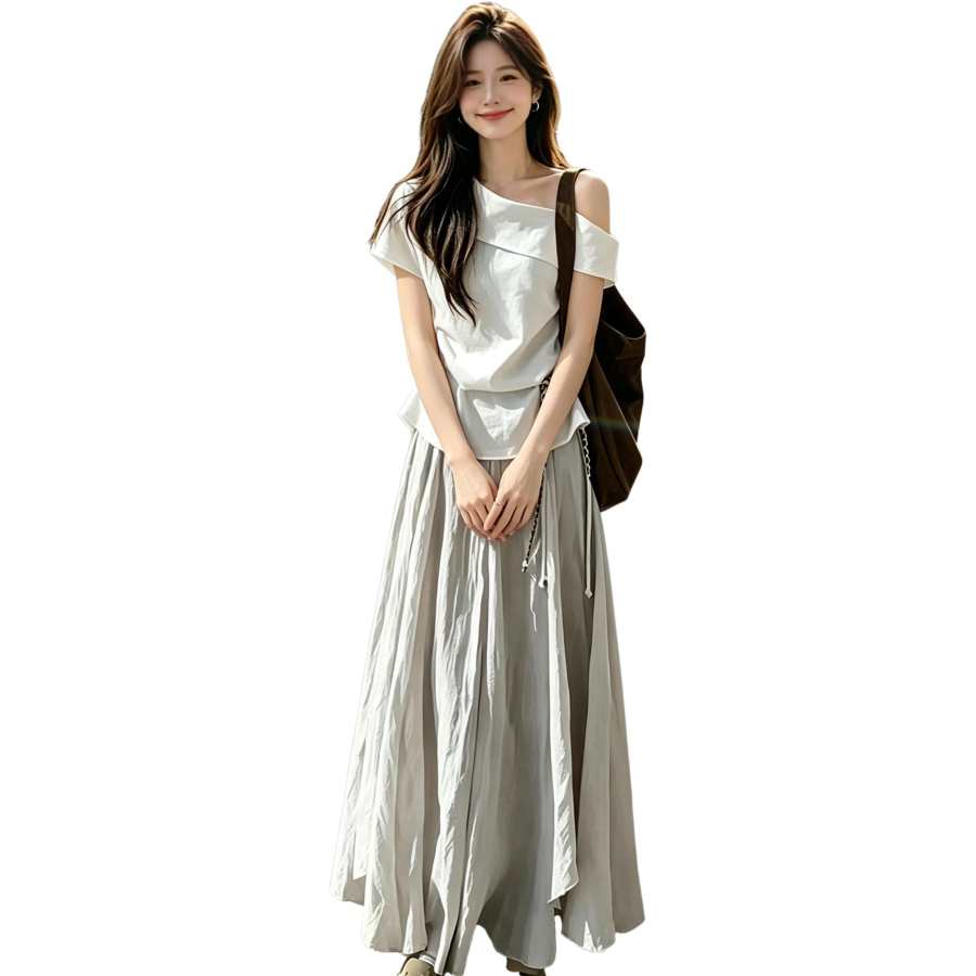 JBBCN Two Piece Skirt Sets Women's Asymmetrical Collar Thin Long Skirt
