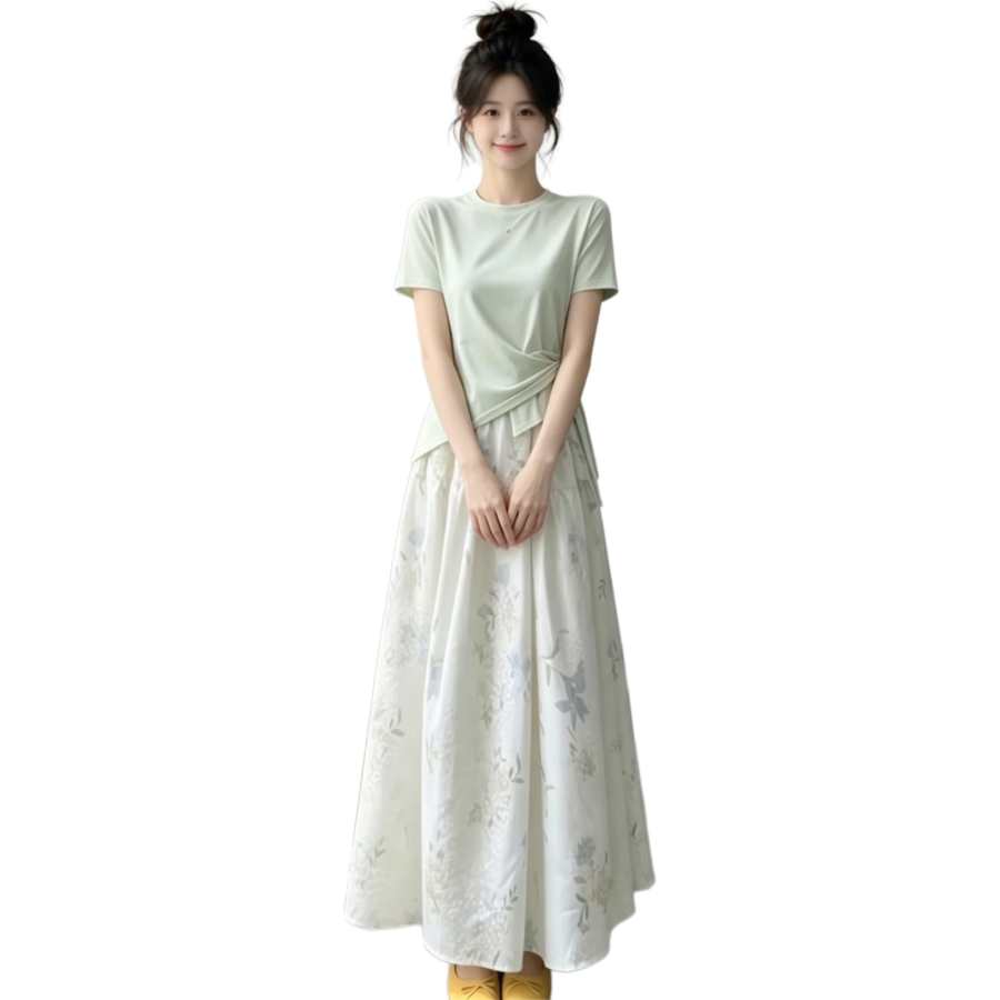 JBBCN Two Piece Skirt Sets Women's Crew Neck Thin Long Skirt