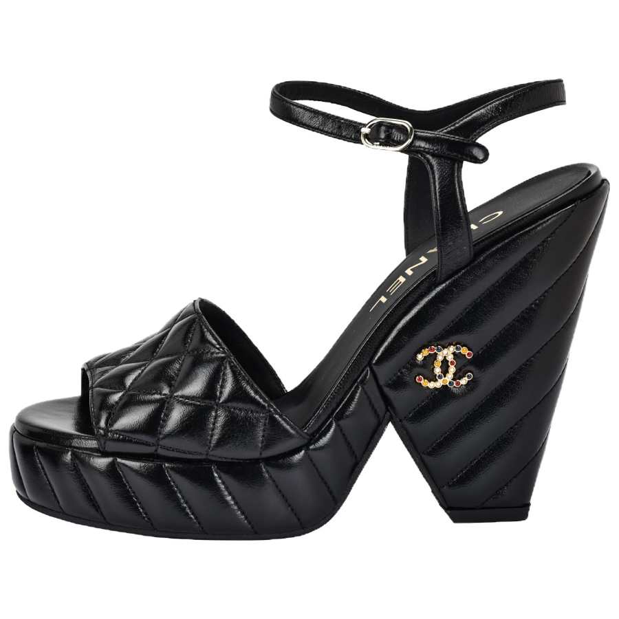 CHANEL 24S Cow Leather One Strap Sandals Women's Black