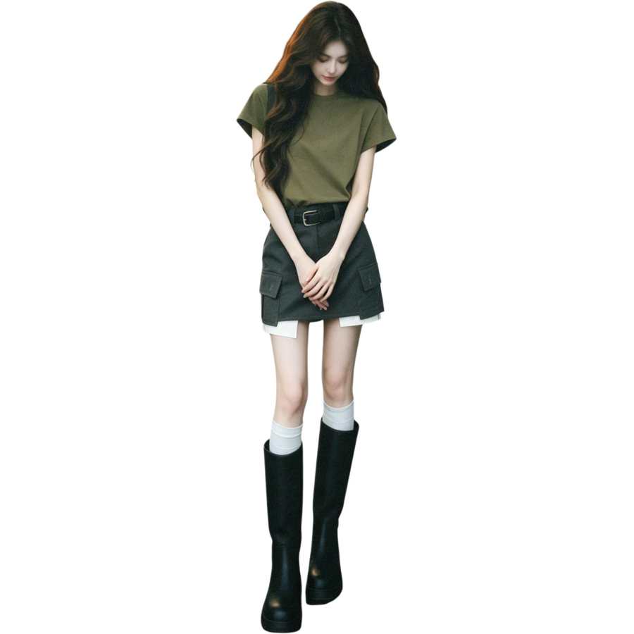 JBBCN Two Piece Skirt Sets Women's Crew Neck Moderate Short Skirt
