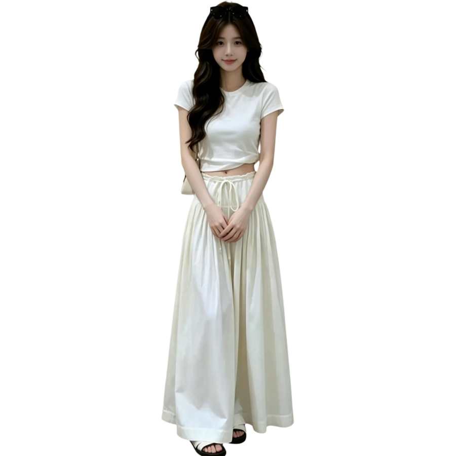 JBBCN Two Piece Skirt Sets Women's Crew Neck Thin Long Skirt