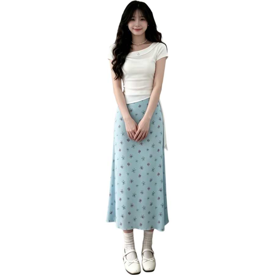 JBBCN Two Piece Skirt Sets Women's Asymmetrical Collar Thin Long Skirt