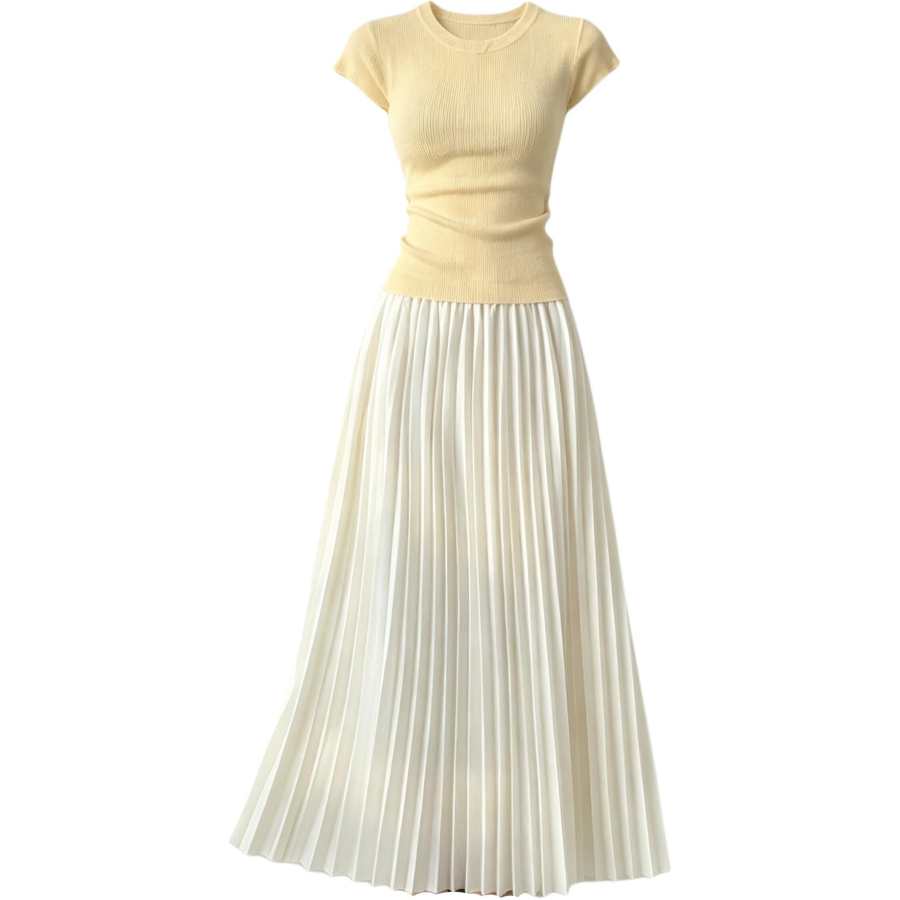Sugarfunk Two Piece Skirt Sets Women's Crew Neck Thin Long Skirt
