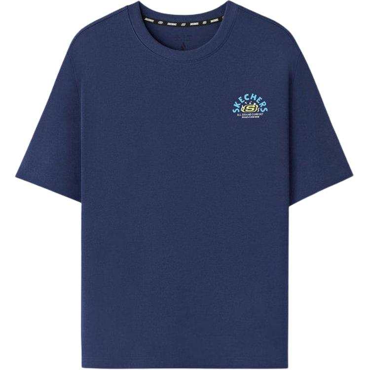 Skechers T Shirts Unisex Dark Blue Crew Neck Moderate Straight Fit