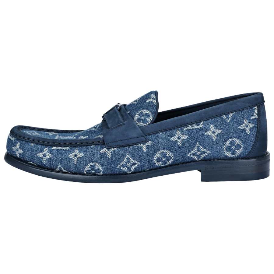 LOUIS VUITTON Major Cow Split Leather Loafers Men's Blue