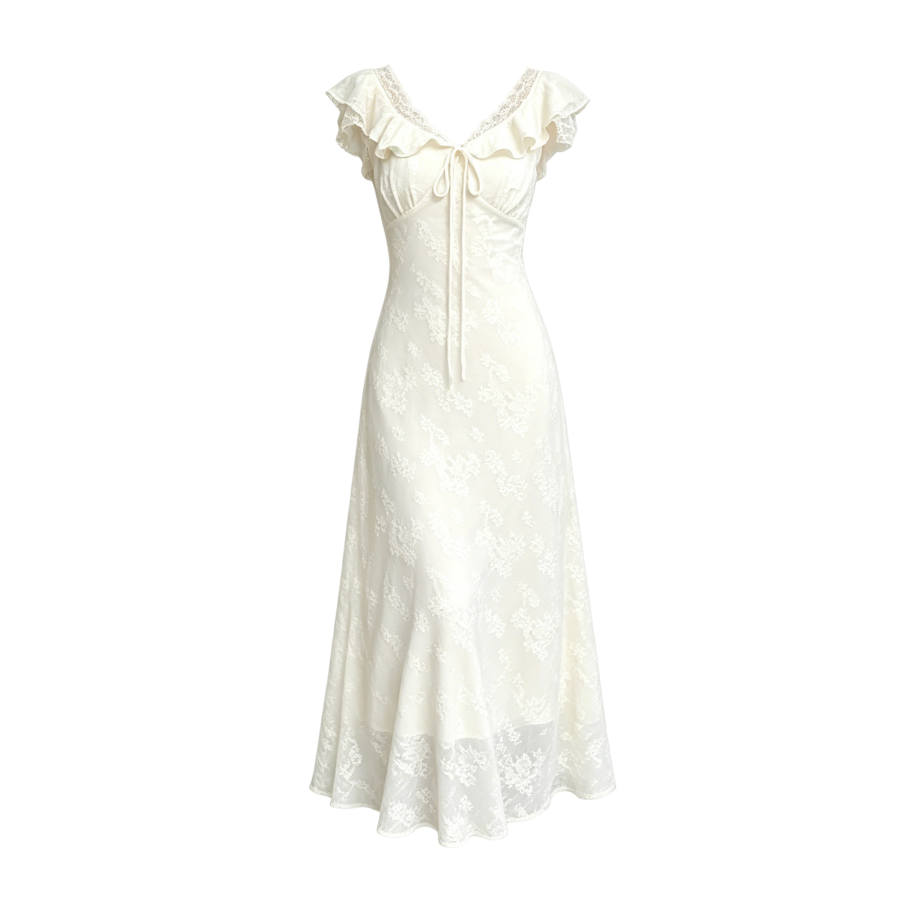 TUSHIFEI Short Sleeved Dresses Women's V Neck Moderate Long Skirt A Line Skirt