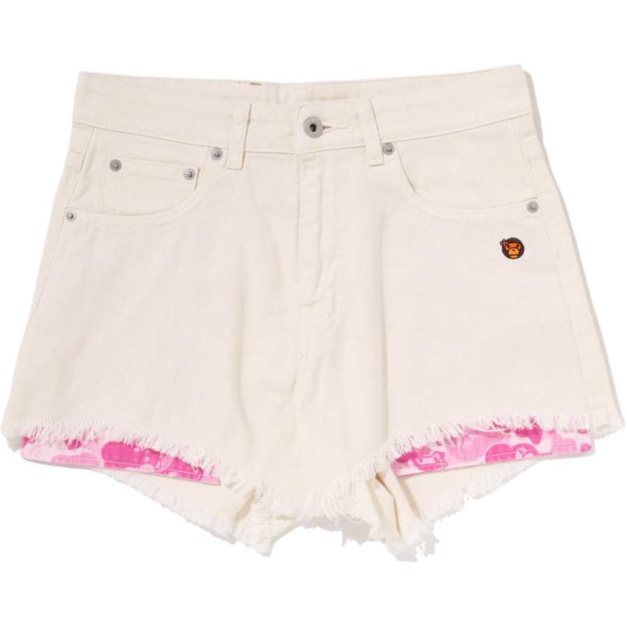 A BATHING APE Baby Lisa Denim Shorts Women's Ecru Moderate Straight Fit Pants