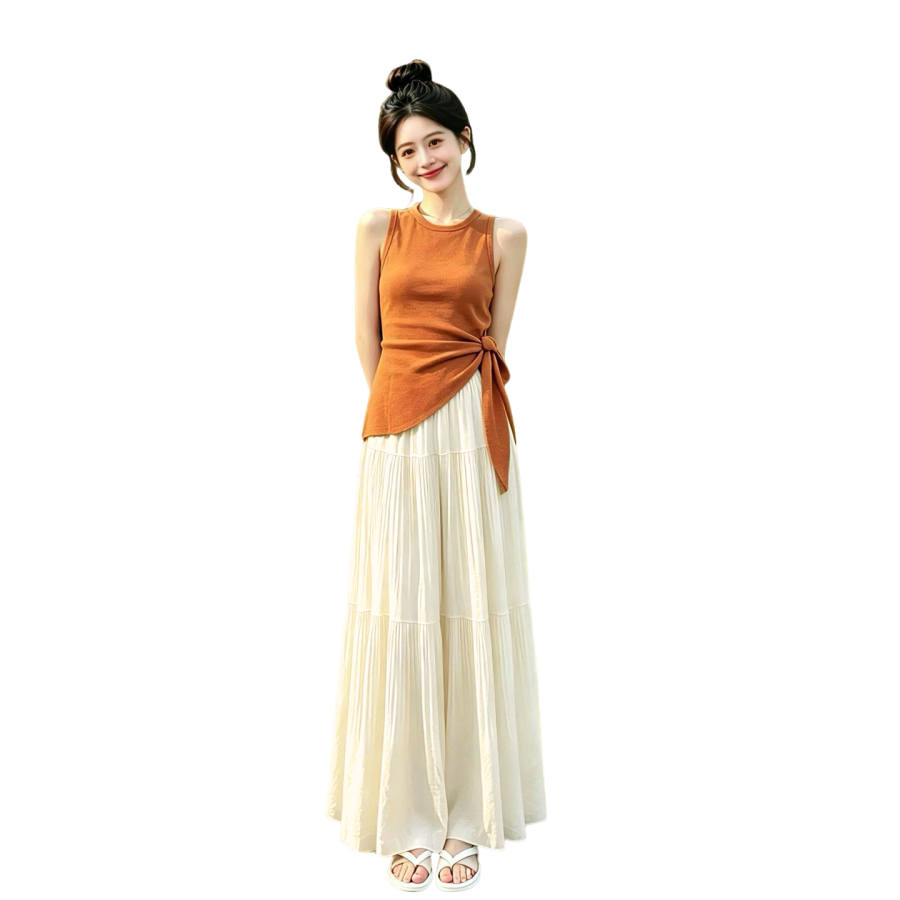 JBBCN Two Piece Skirt Sets Women's Crew Neck Thin Long Skirt