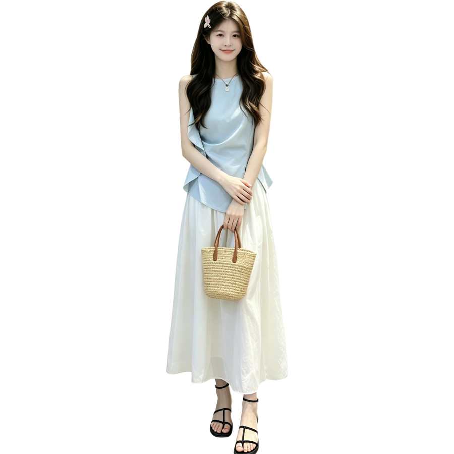 JBBCN Two Piece Skirt Sets Women's Crew Neck Thin Long Skirt