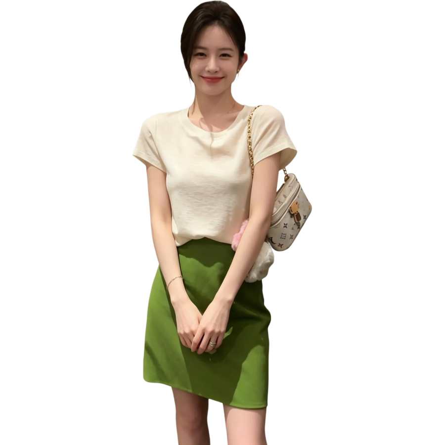 JBBCN Two Piece Skirt Sets Women's Crew Neck Thin Short Skirt