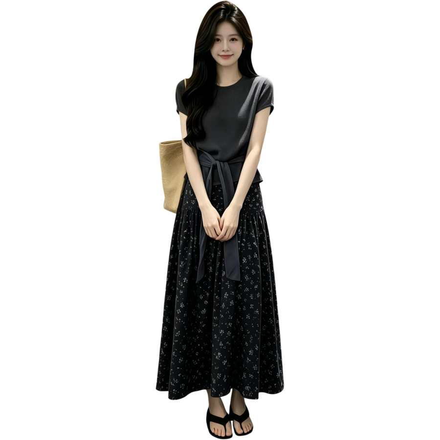 JBBCN Two Piece Skirt Sets Women's Crew Neck Thin Long Skirt