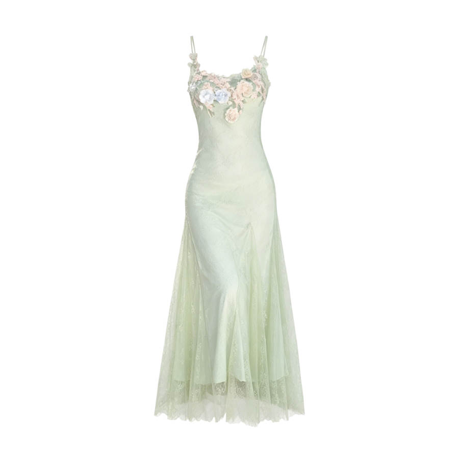 TUSHIFEI Slip Dresses Women's Green Thin Long Skirt Fishtail Dress