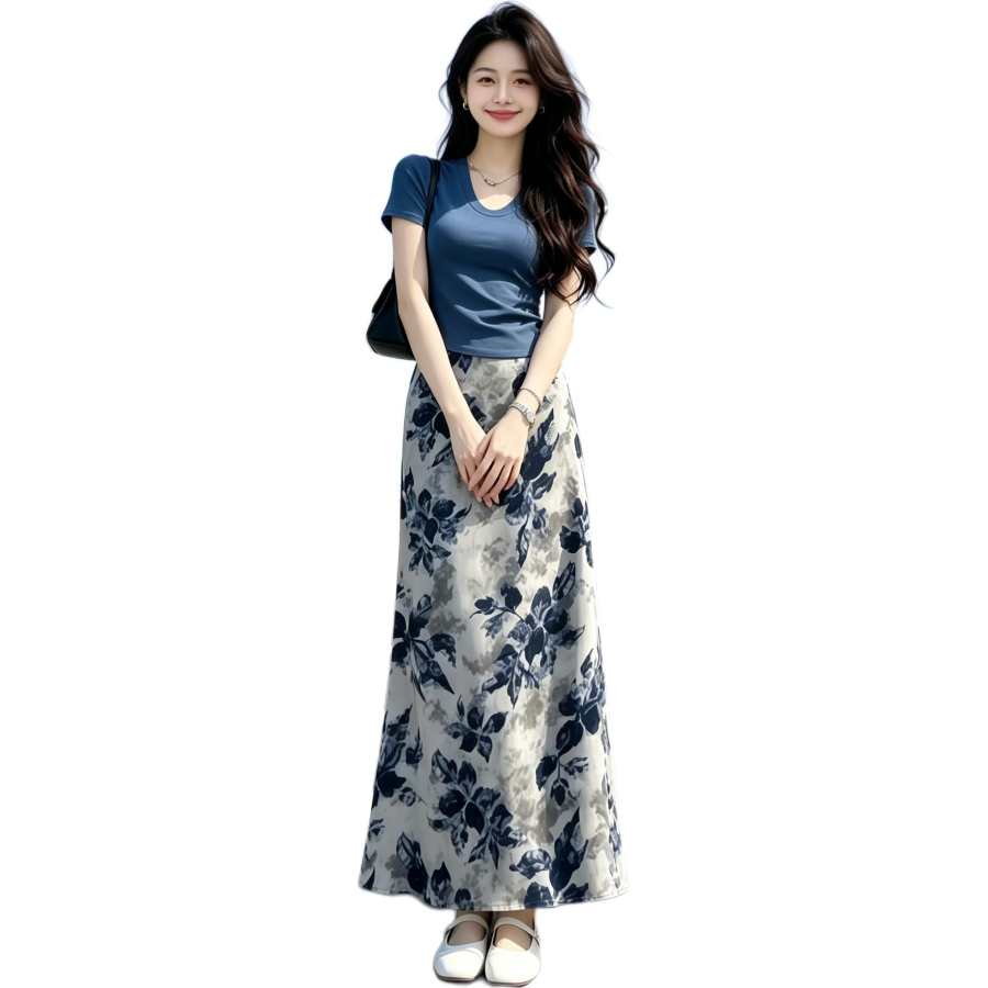 JBBCN Two Piece Skirt Sets Women's V Neck Thin Long Skirt