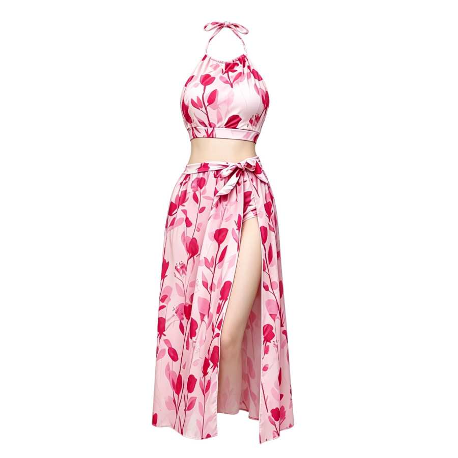 Sugarfunk Two Piece Swimsuits Women's Halter Thin Long Skirt Two Piece Swimsuit