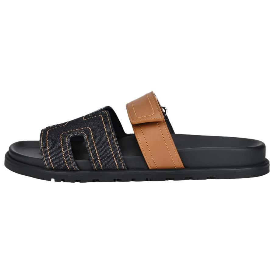 HERMES HERMES Chypre Slide Slippers Men's Black Orange
