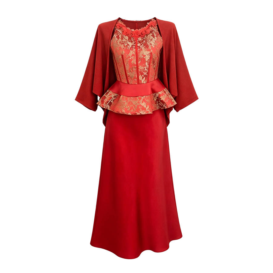 CPAURA Two Piece Skirt Sets Women's Crew Neck Moderate Long Skirt