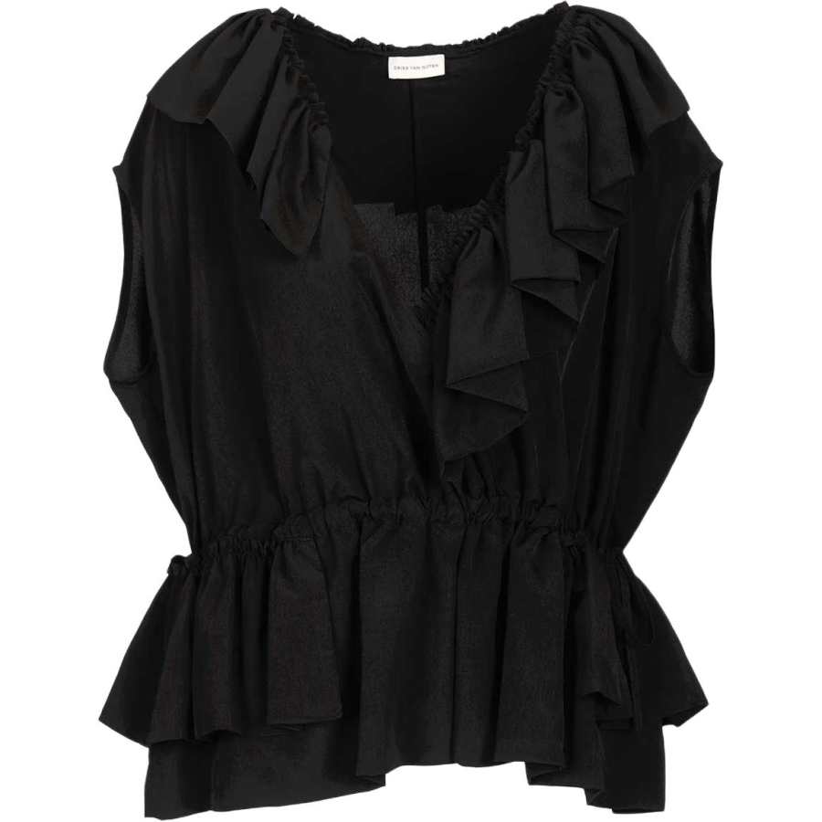DRIES VAN NOTEN Tank Tops Women's Black V Neck Moderate Nipped In Waist
