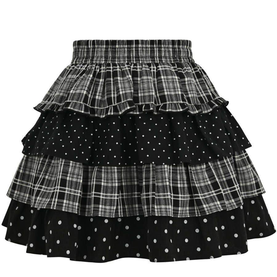 SNBL Casual Short Skirts Women's Black Moderate Short Skirt Tiered Skirt