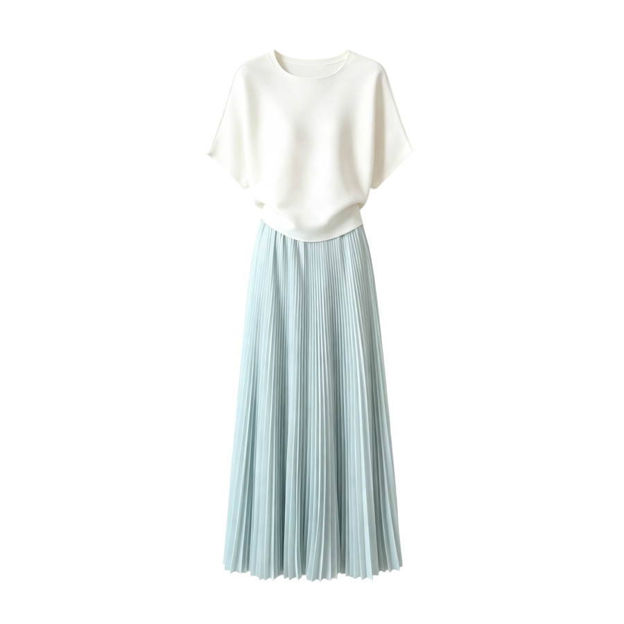 TUSHIFEI Two Piece Skirt Sets Women's Crew Neck Moderate Long Skirt