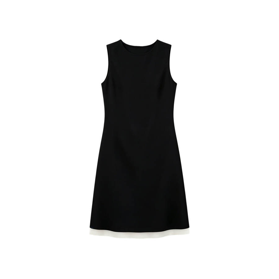TUSHIFEI Sleeveless Dresses Women's Black Crew Neck Moderate Midi Dress A Line Skirt