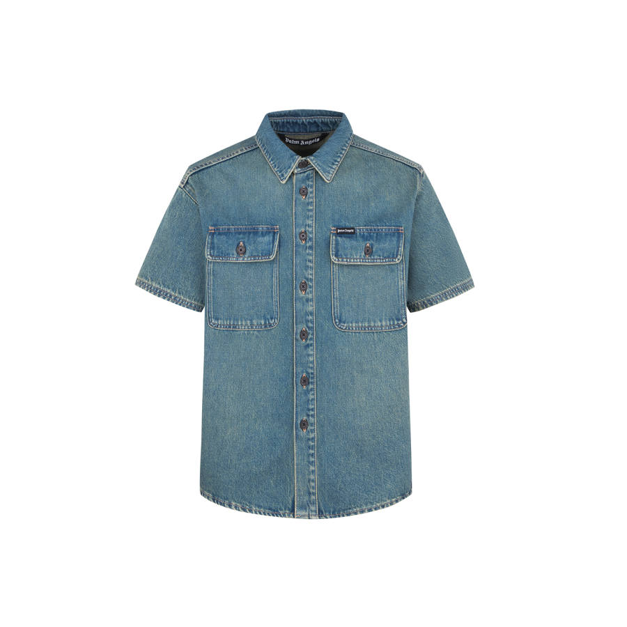 PALM ANGELS Denim Shirts Unisex Lapel Moderate Straight Fit