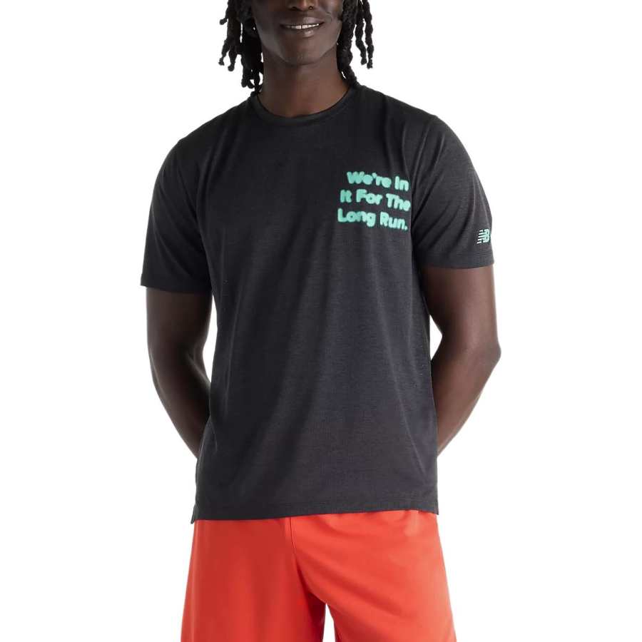 New Balance New Balance Essential Graphic T Shirts Men's Black & Bright Mint Green Crew Neck Moderate