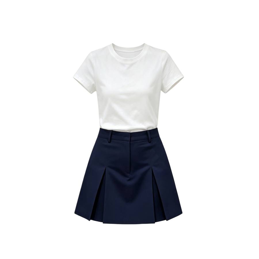 TUSHIFEI Two Piece Skirt Sets Women's Crew Neck Moderate Short Skirt