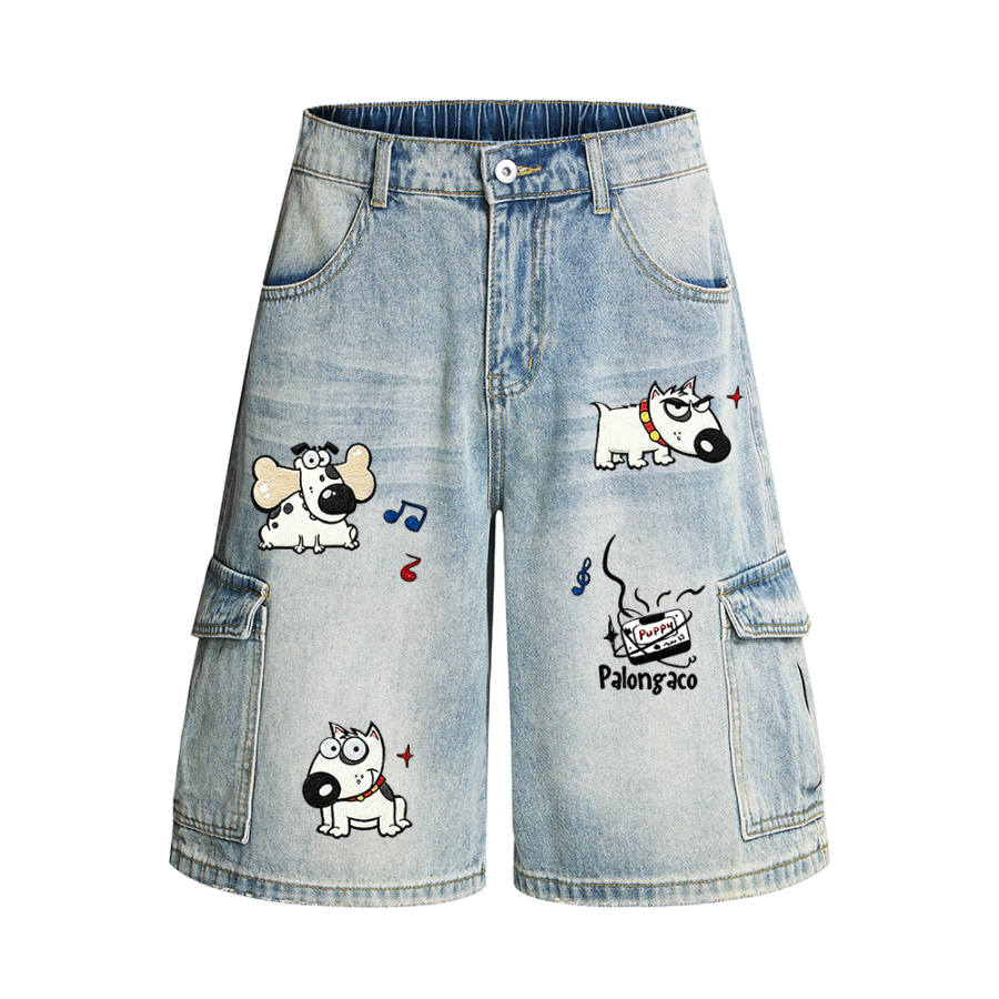 PAL ONGACO Denim Shorts Unisex Moderate Straight Fit Pants