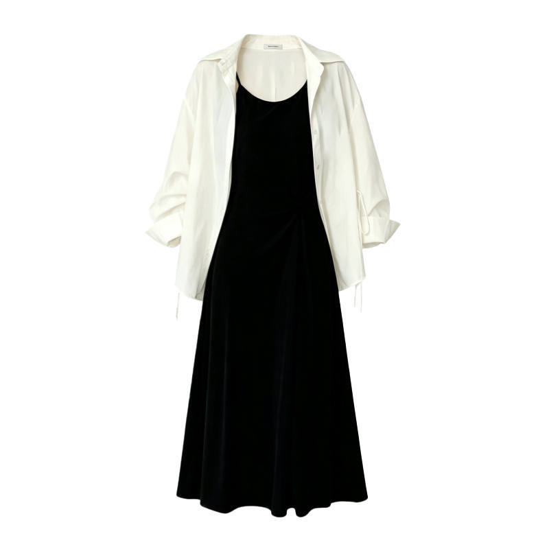 CPAURA Two Piece Skirt Sets Women's Lapel Moderate Midi Skirt