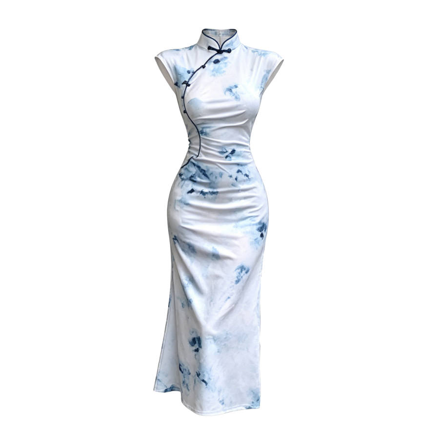 CPAURA Sleeveless Dresses Women's Image Color Stand Collar Moderate Long Skirt Bodycon Skirt