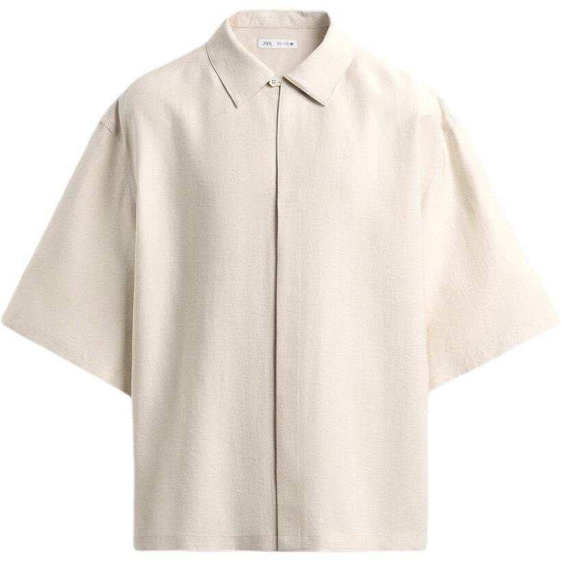 ZARA Shirts Men's Medium Nude Lapel Moderate Straight Fit