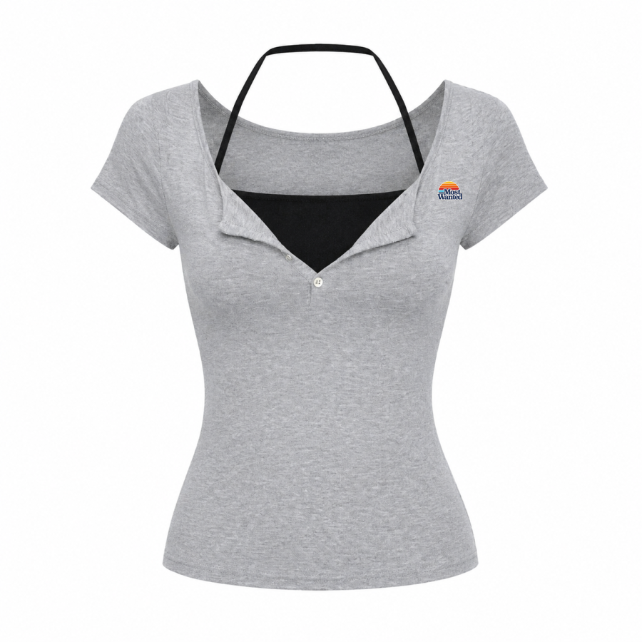 MostwantedLab T Shirts Women's Halter Thin Nipped In Waist