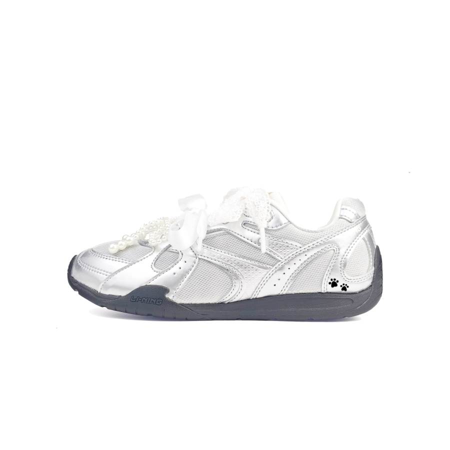 Li-Ning Li Ning Film Retro German Army Trainers Women's Low Top Silvery White