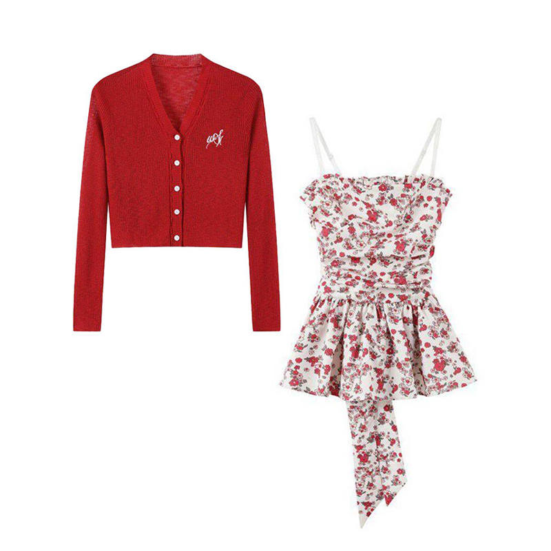 MARIE·COCO Knitwear Women's Cardigan+Camisole Strapless Top Moderate A Line