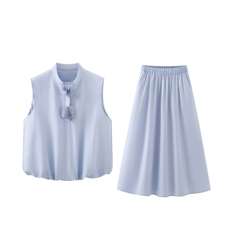 CPAURA Two Piece Skirt Sets Women's Crew Neck Moderate Long Skirt